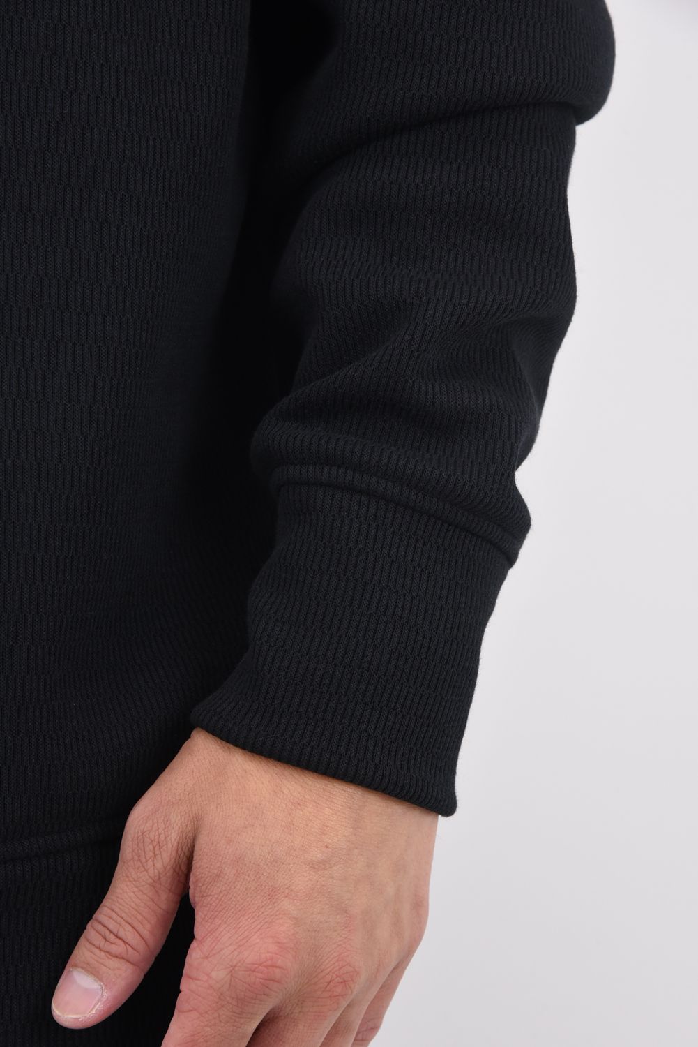 VELOURS FLEECE THERMAL  LOOSE TRAINER / 裏起毛 サーマル生地 ロングスリーブ トレーナー (ブラック)