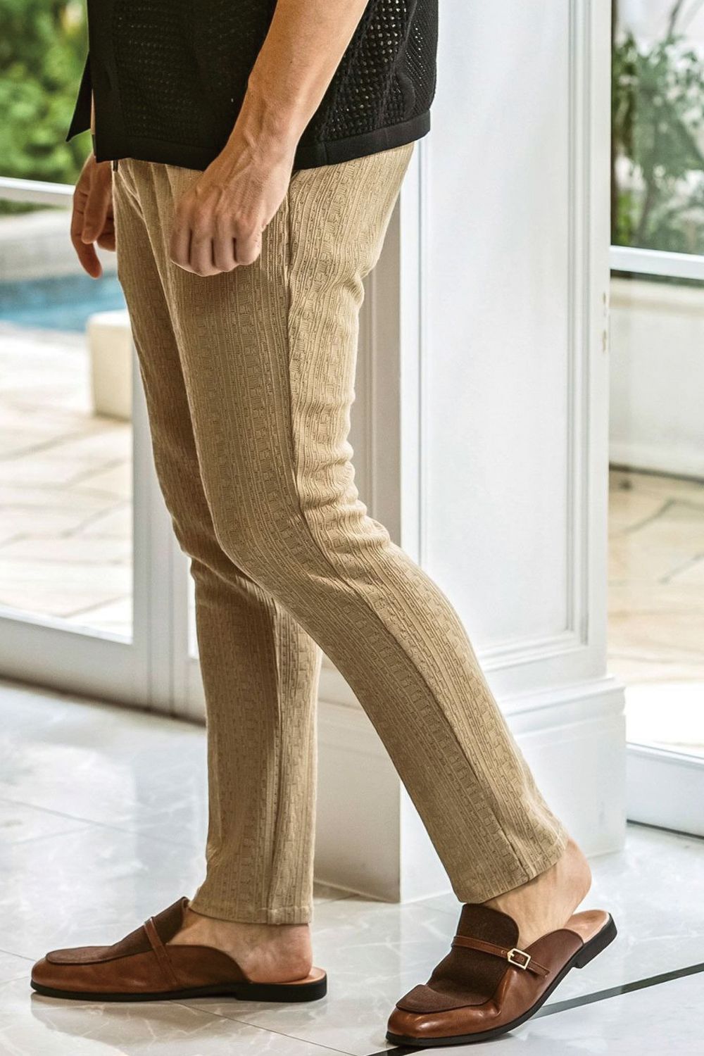 【26SS】【セットアップ】 LINEN TOUCH JACQUARD JACKET & SLACKS / リネンタッチ テーラードシングルジャケット&イージースラックス (ベージュ)