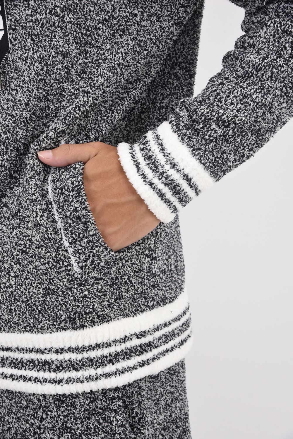 HEMLINE KNIT HOODIE / ヘムライン ジップアップ ニットフーディー トップグレー
