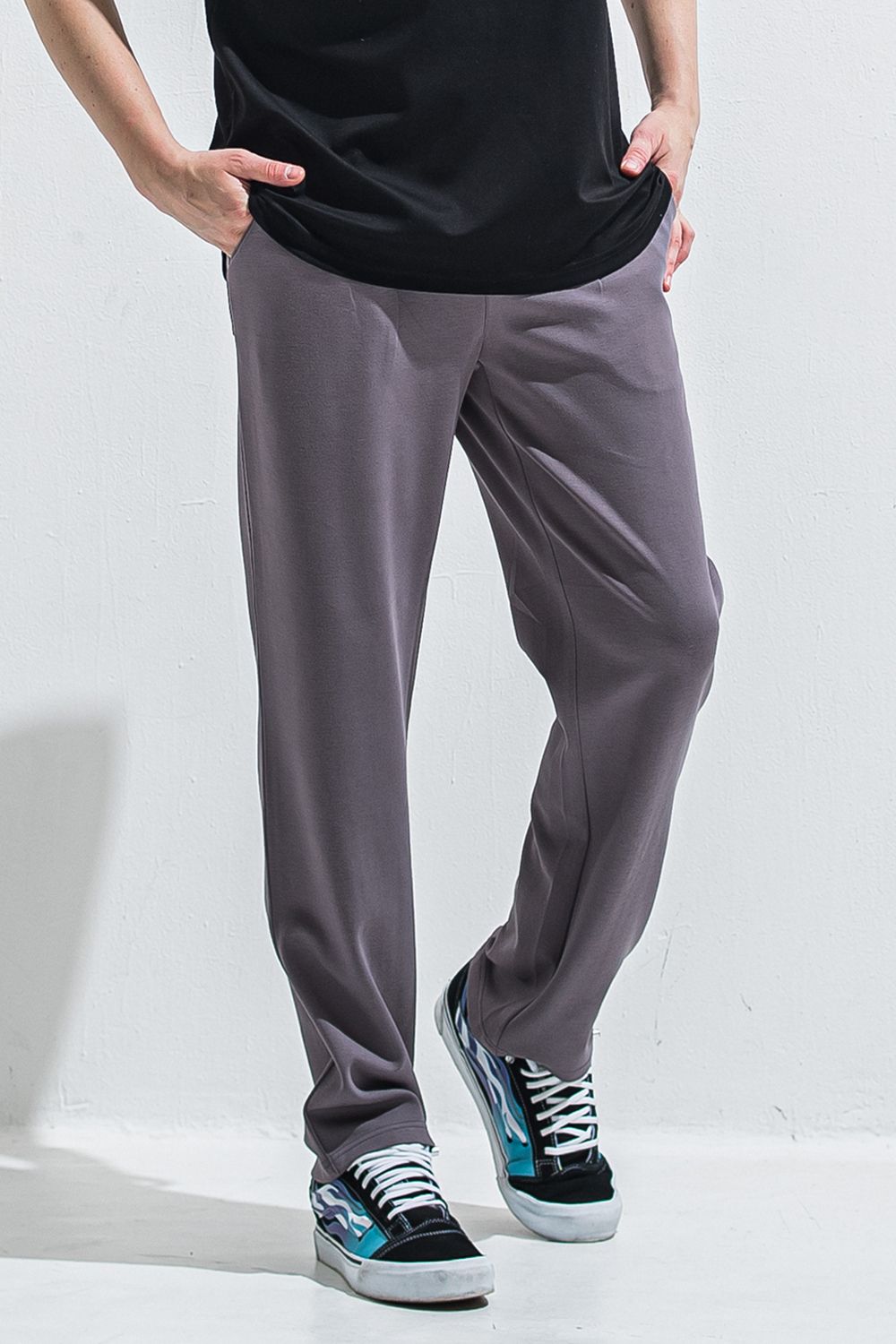 SEMI WIDE TUCK PANTS / ダンボール素材 セミワイド ワンタックイージーパンツ (チャコール) (4月中旬入荷予定) ※オーダー締切:2月15日(日)18時