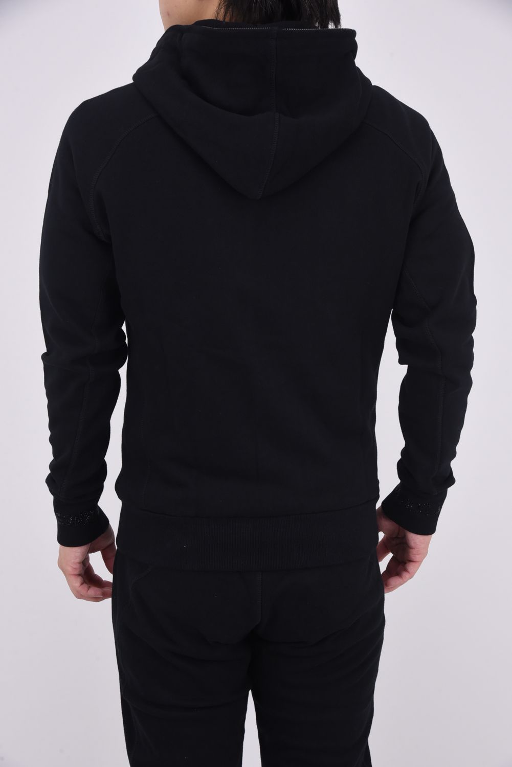 HOODIE WITH RHINESTONE CUFFS / ラインストーンカフスウェットジップパーカー (ブラック)