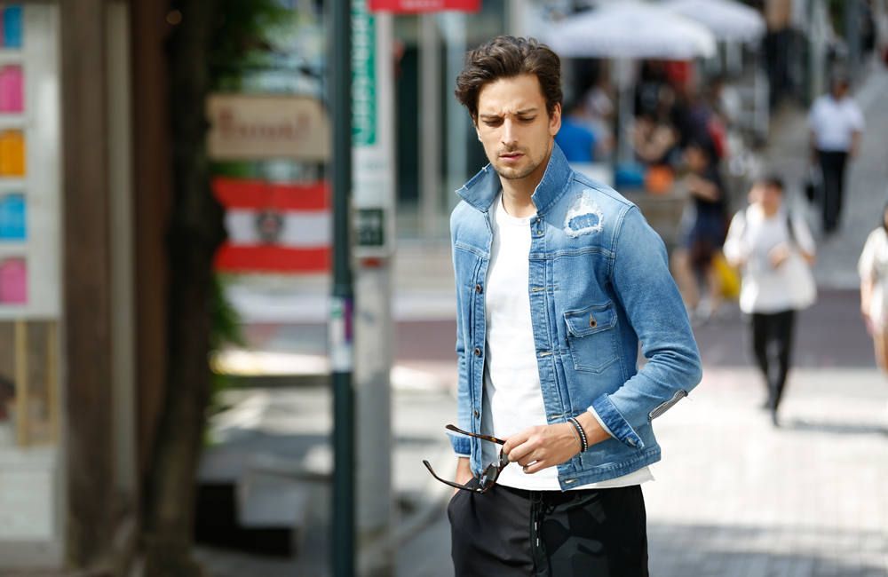 wjk デニムブルゾン デニムジャケット ダブルジェイケイ 加工 フック デニム シャツ ダブルジェイケイ wjk ボア ニットデニム ブルゾン L ヴィンテージ