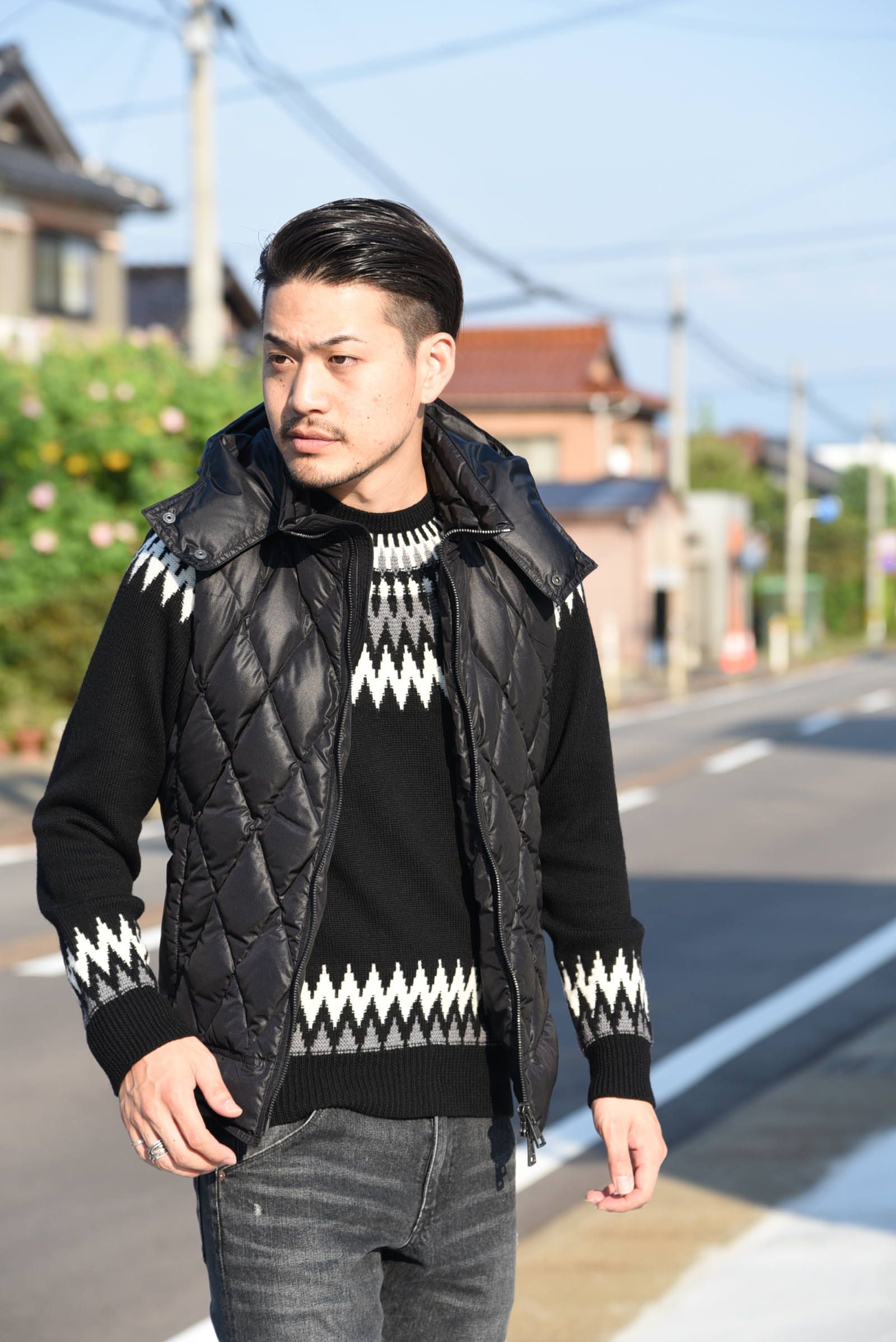 AKM】 HOODED DIA-SKI VEST DOWN | gossip