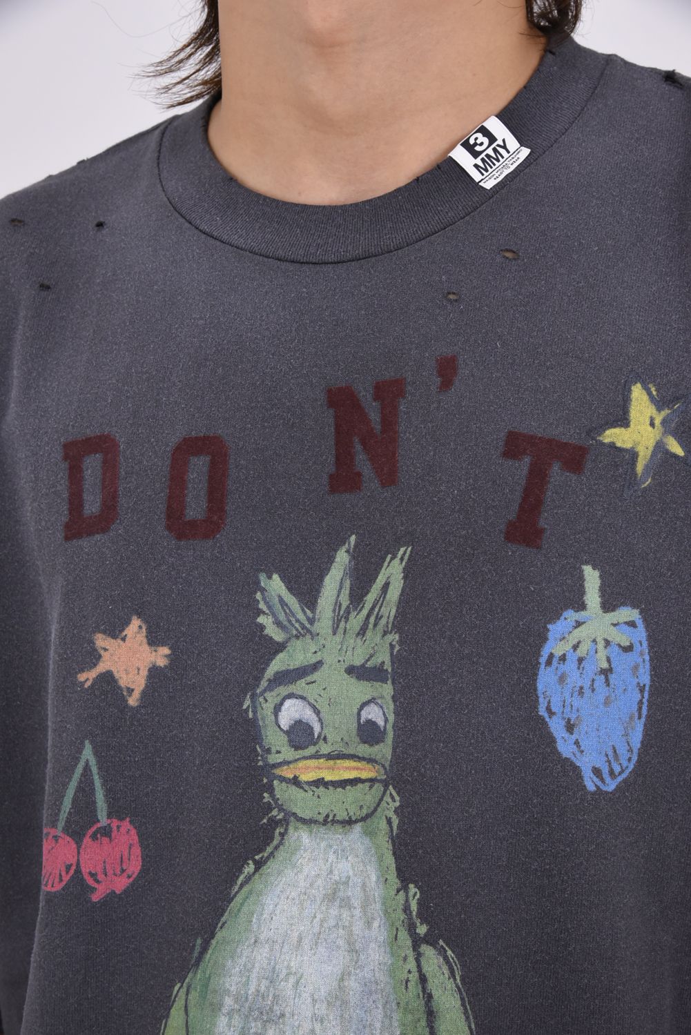KIDS DOODLE T-shirt / キャラクタープリント 刺繍ワッペン Tシャツ (ブラック)