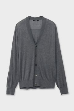 SILK ELBOW STITCH KNIT CARDIGAN / シルク エルボーステッチ ニットカーディガン (グレー)