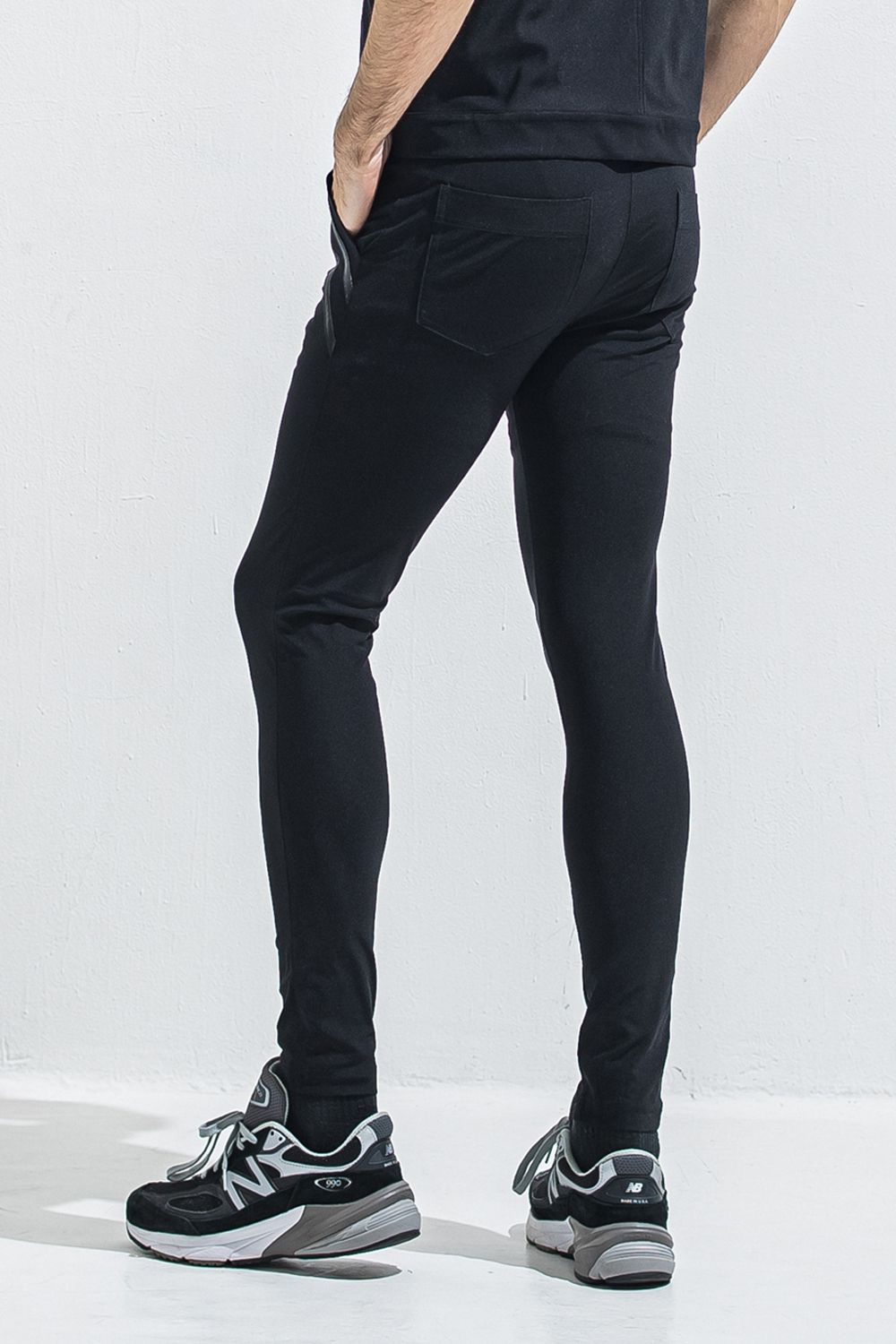 EDGE NYLON PT / 【定番】 ナイロンマイクロファイバー エコレザーライン スキニーイージーパンツ (ブラック/ブラック) (4月末入荷予定) ※オーダー締切:2月15日(日)18時