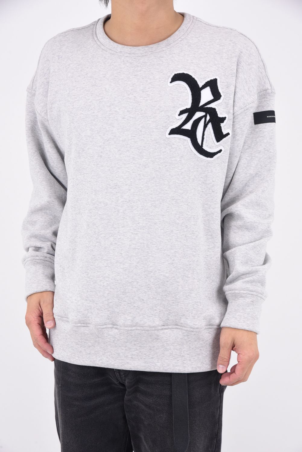 RC CHENILLE VELOURS FLEECE DROP TRAINER / サガラ刺繍ワッペン 裏起毛 ルーズトレーナー (グレー)