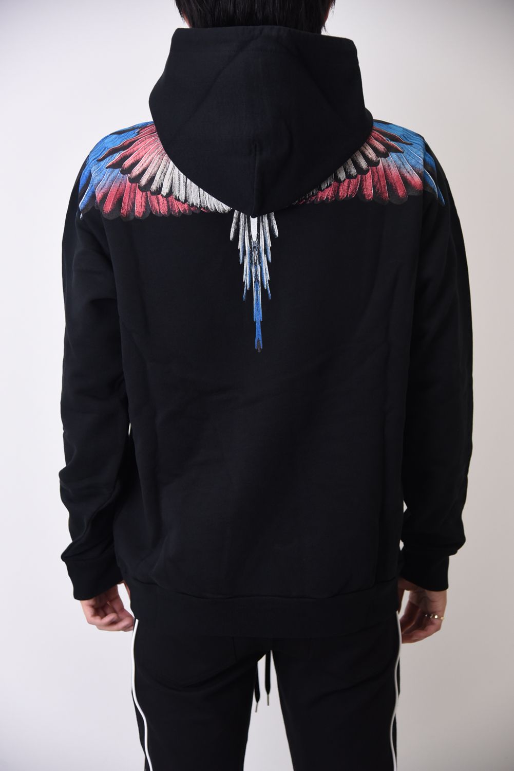WINGS HOODIE / ウイングプリント プルオーバーパーカー ブラック×バーガンディ - S