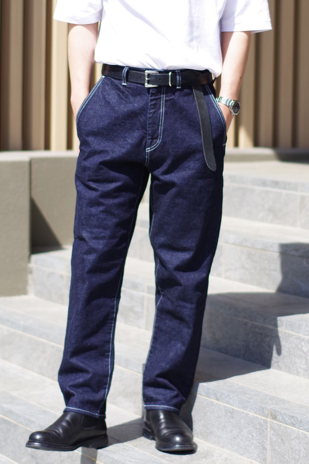 4 POCKET DENIM PANTS / 4ポケット セルヴィッジ ペグトップデニム ブルー