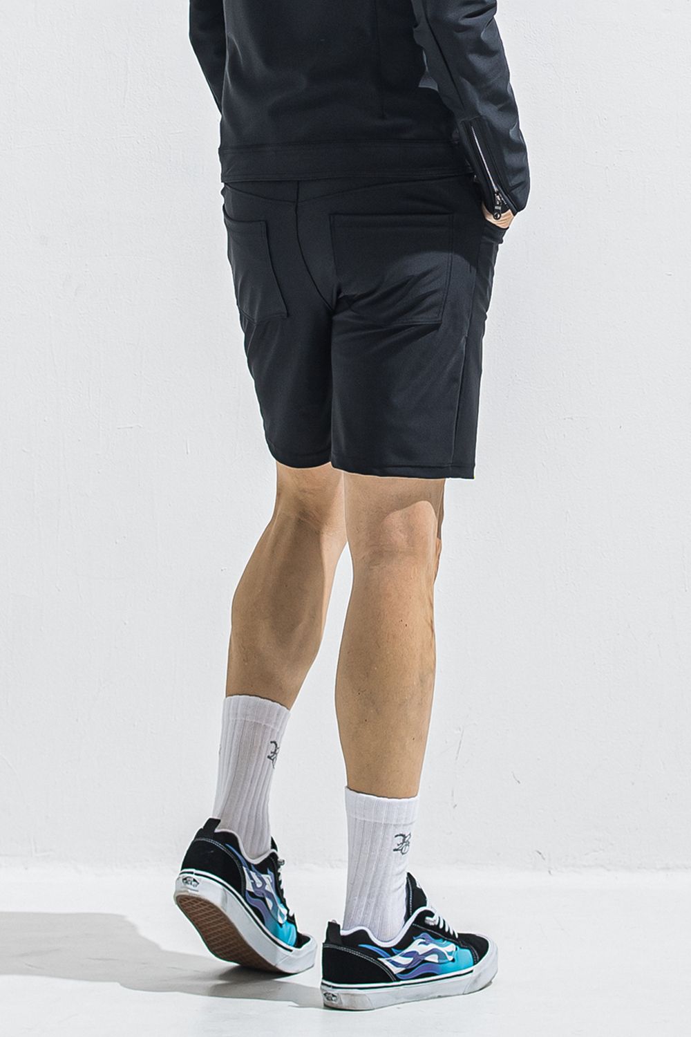 RUSH DENIM SHORTS / ラッシュガード デニムデザイン ショートパンツ (ブラック) (5月末入荷予定) ※オーダー締切:2月15日(日)18時