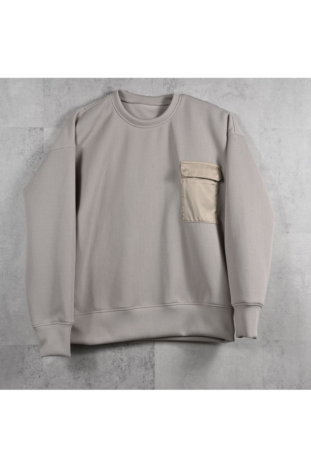 AZE MILITARY DROP TRAINER / 畦編みニット フラップポケット スウェット (グレージュ) (1月末入荷予定)