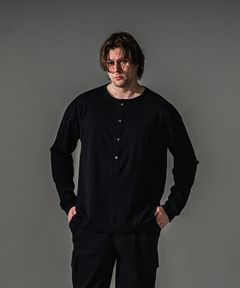 OVER HENRY LONGSLEAVE / オーバーサイズ ヘンリーネック ロングスリーブTシャツ (ブラック) (7月中旬入荷予定) ※オーダー締切:5月23日(土)17時
