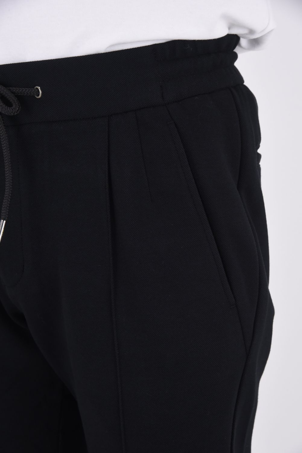 COLLARLESS CUT AND SEW PANTS / 鹿の子 ニット スラックス (ブラック)
