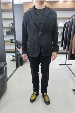 【26AW】【セットアップ】 LAME SQUARE JACQUARD JACKET / ファンシーツイード テーラードシングルジャケット&イージースラックス (ネイビー) (9月上旬入荷予定)
