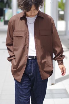 W POCKET SHIRT WOOL TROPICAL 23AW / ウォッシャブルウール ダブルポケットシャツ ブラウン