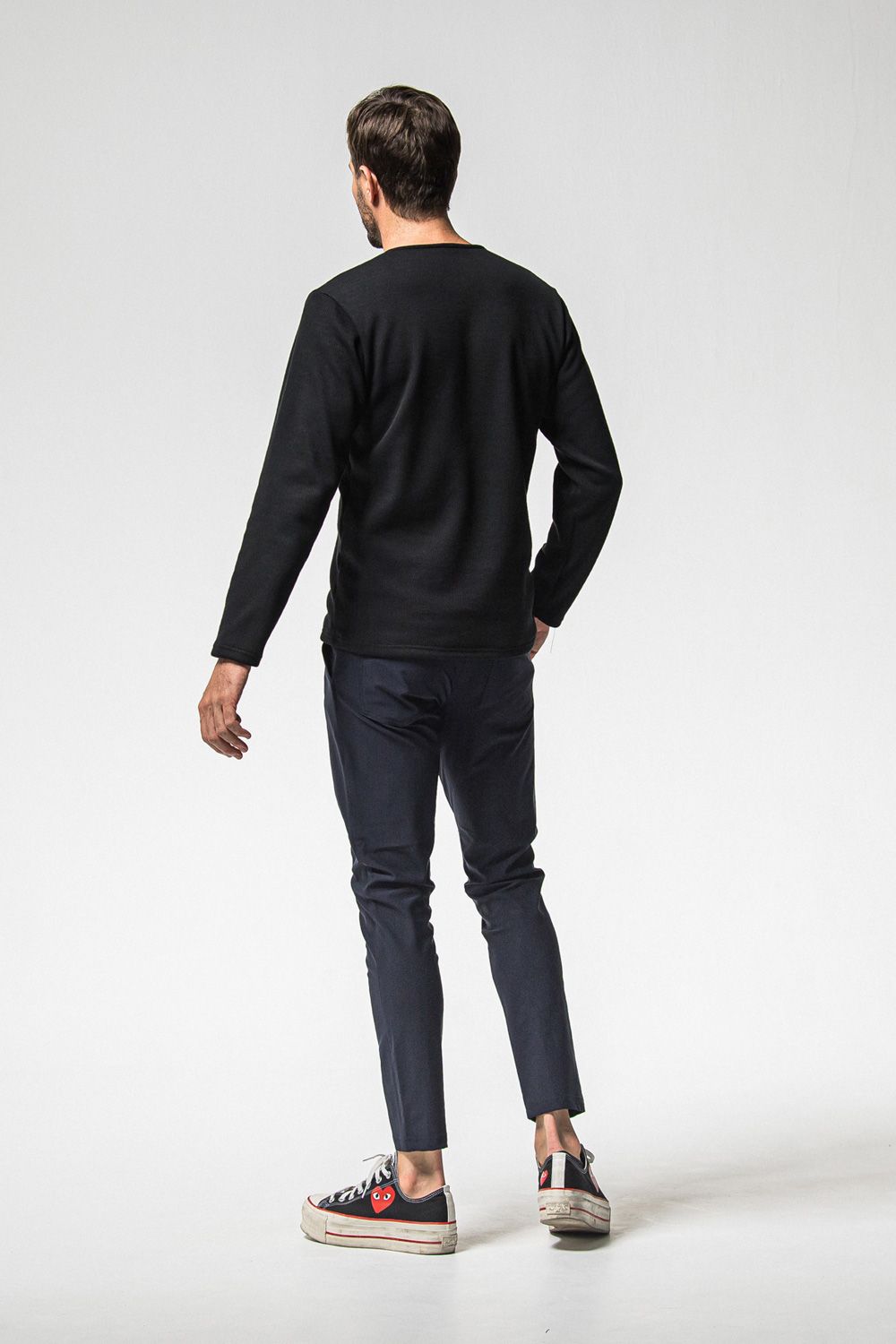 CHRIS EASY HEAT TUCK PANTS / 裏起毛 ナイロンストレッチ スラックスイージータックパンツ (ネイビー) (10月末入荷予定) ※オーダー締切：9月1日(月)18:00