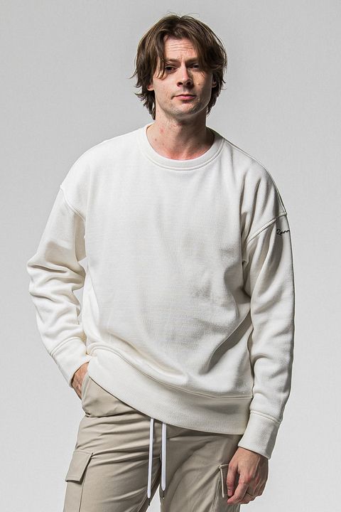 VELOURS FLEECE THERMAL  LOOSE TRAINER / 裏起毛 サーマル生地 ロングスリーブ トレーナー (ホワイト)