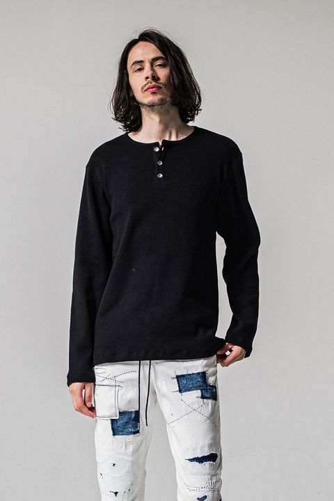 【26SS 39th】 WAFFLE HENRY TEE / ワッフル ヘンリーTシャツ (ブラック)