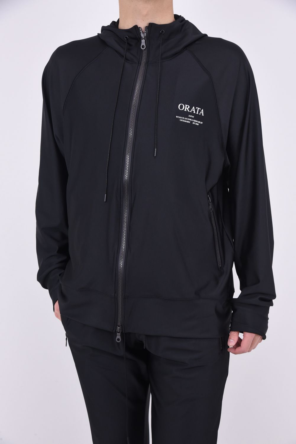 rush zip hoodie / ラッシュガード フロントロゴ フルジップフーディー ブラック