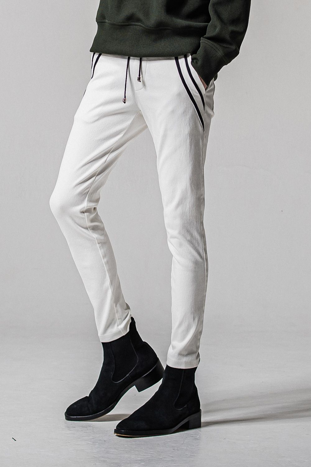 EX DENIM JERSEY EDGE PT / ダブルライン タイトテーパード デニムジャージ (ホワイト) (2月上旬入荷予定)