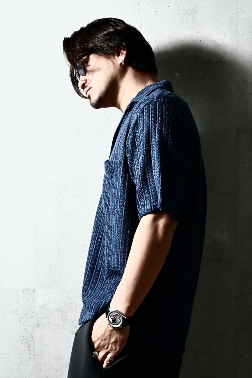 RUSSEL SHIRTS / リラックスシルエット ラッセル織り オープンカラーシャツ (ネイビー) (3月中旬入荷予定) ※オーダー締切12/13(土)17:00