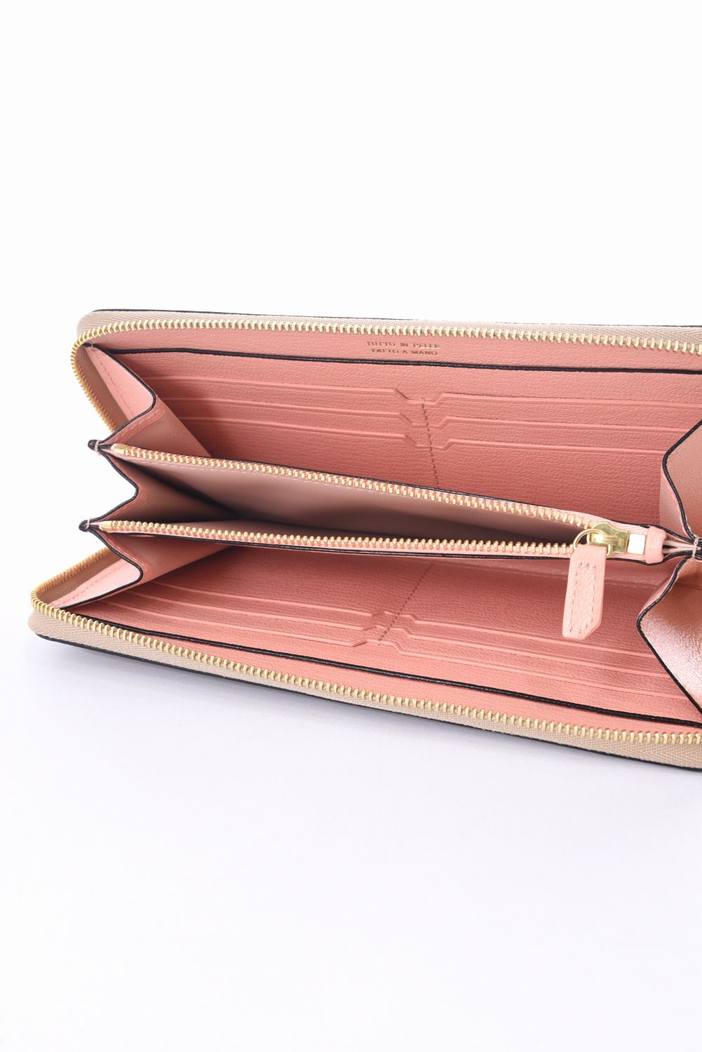 【残り1点】 ROUND ZIP LONG WALLET / LA409 ラウンドジップ ロングウォレット ベージュ / ピンク