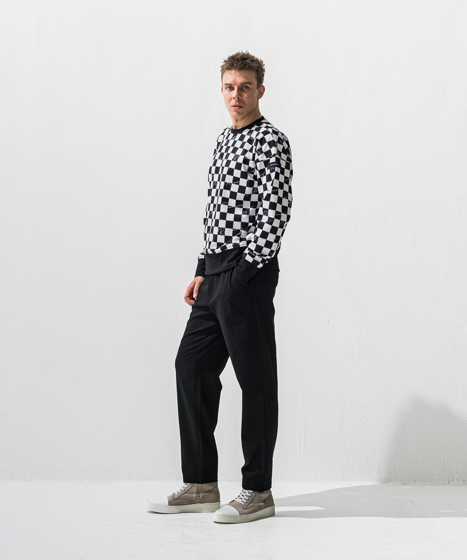 PAT WIDE EASY PANTS / ワイドテーパード イージースラックス (ブラック) (12月上旬入荷予定) ※オーダー締切:9月7日(月)17時