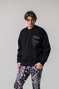 AZE MILITARY DROP TRAINER / 畦編みニット フラップポケット スウェット (ブラック) (1月末入荷予定)