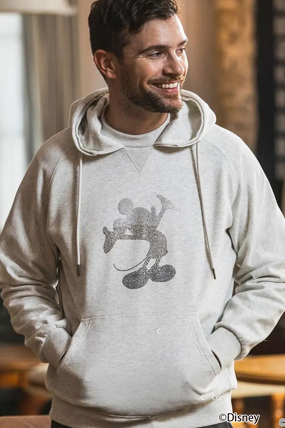 【26AW】 MICKEY SILHOUETTE GRADATION LINESTONE HOODIE / ミッキー シルエット グラデーション ラインストーン フーディー (オートミール)