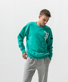 RC CHENILLE VELOURS FLEECE DROP TRAINER / サガラ刺繍ワッペン 裏起毛 ルーズトレーナー (ブルーグリーン) (11月上旬入荷予定) ※オーダー締切:9月7日(月)17時