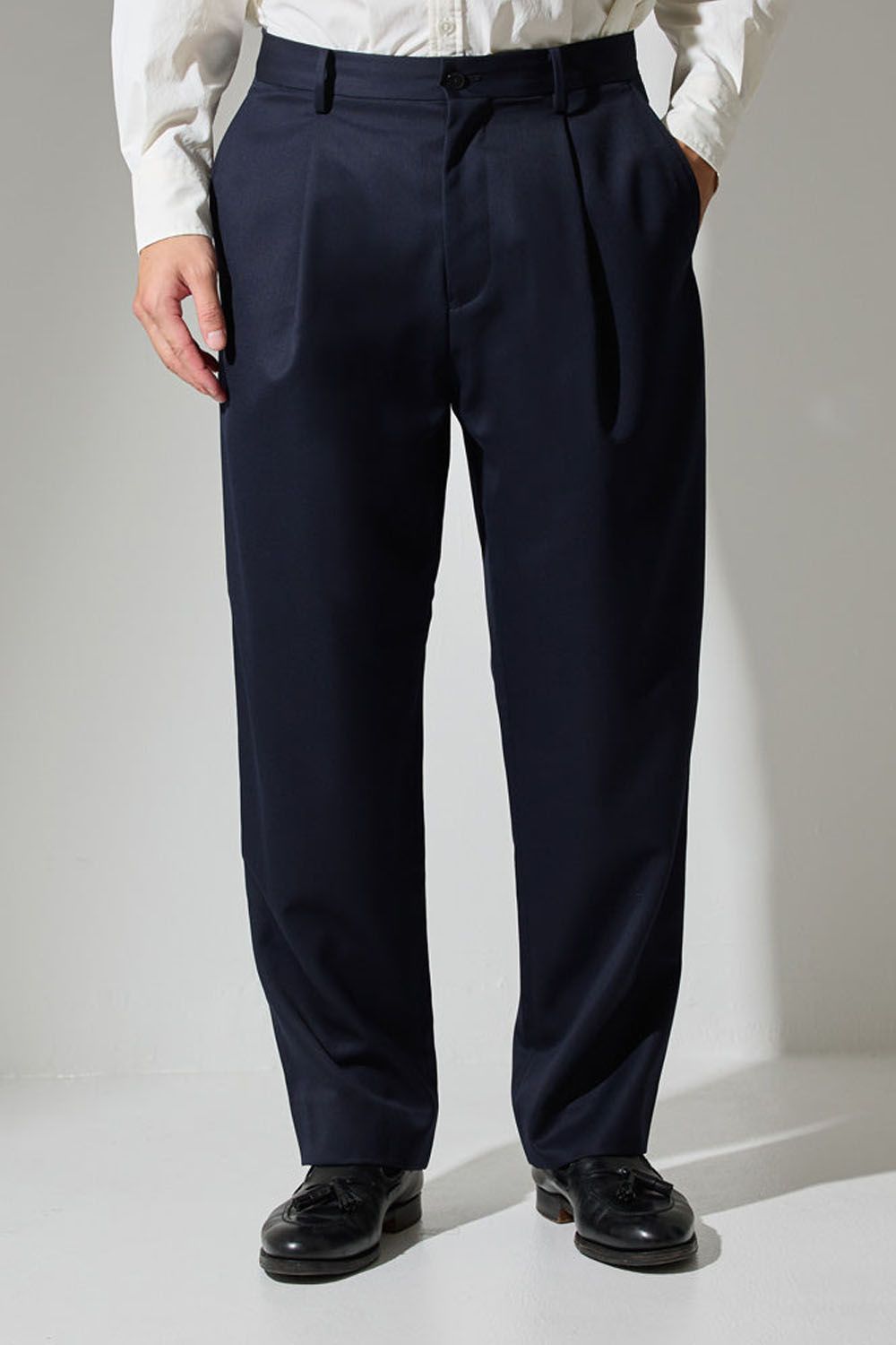 1OUT-PLEATS PANTS WOOL GABARDINE / ウールギャバジン 1アウトプリーツ パンツ ネイビー