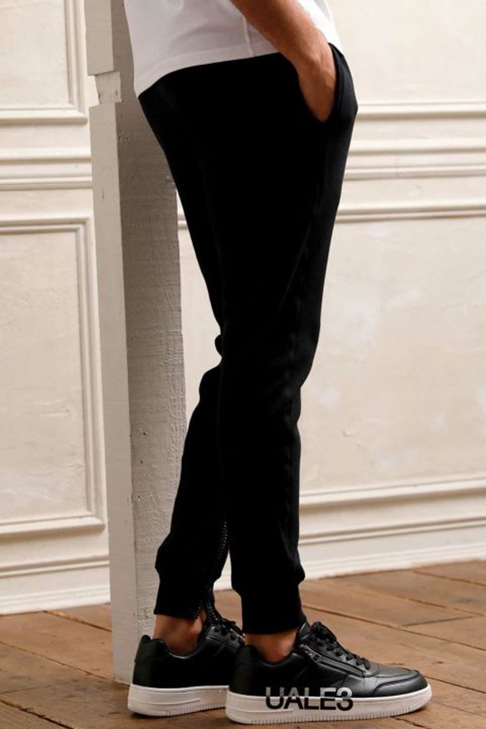 GLITTER ZIP LONG PANTS / グリッターロゴ ロングパンツ ブラック