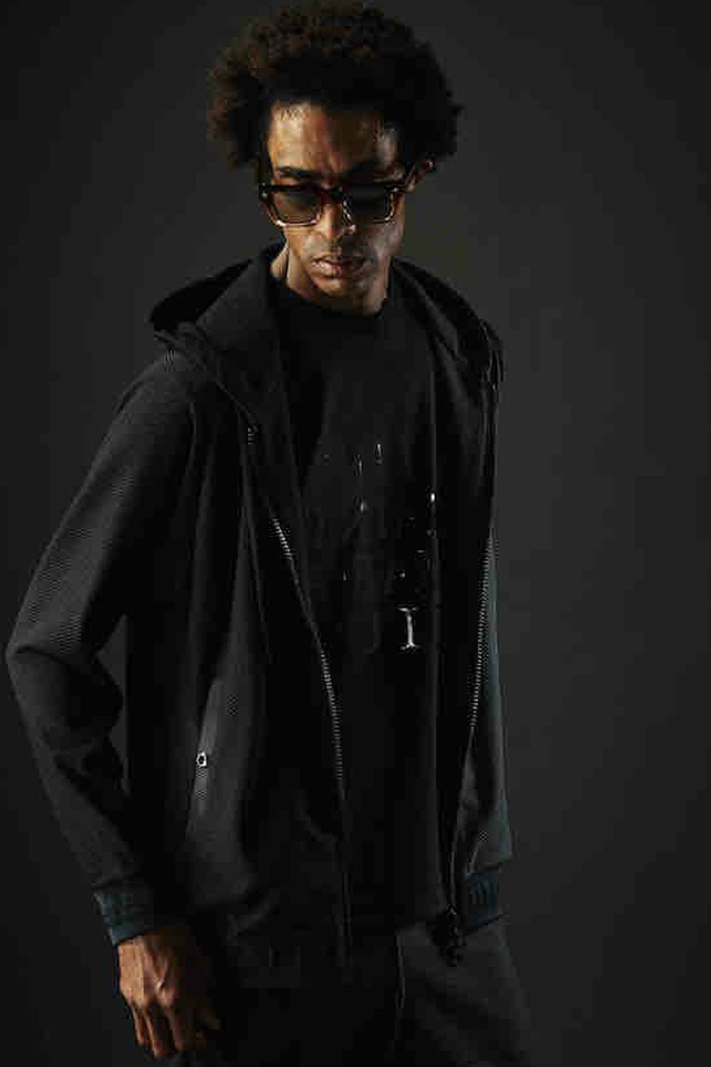 113SPORT TECHNICAL MESH CRAZY ZIP UP PARKA / テクニカル メッシュ クレイジーパターン ジップアップ パーカー ブラック×チャコール