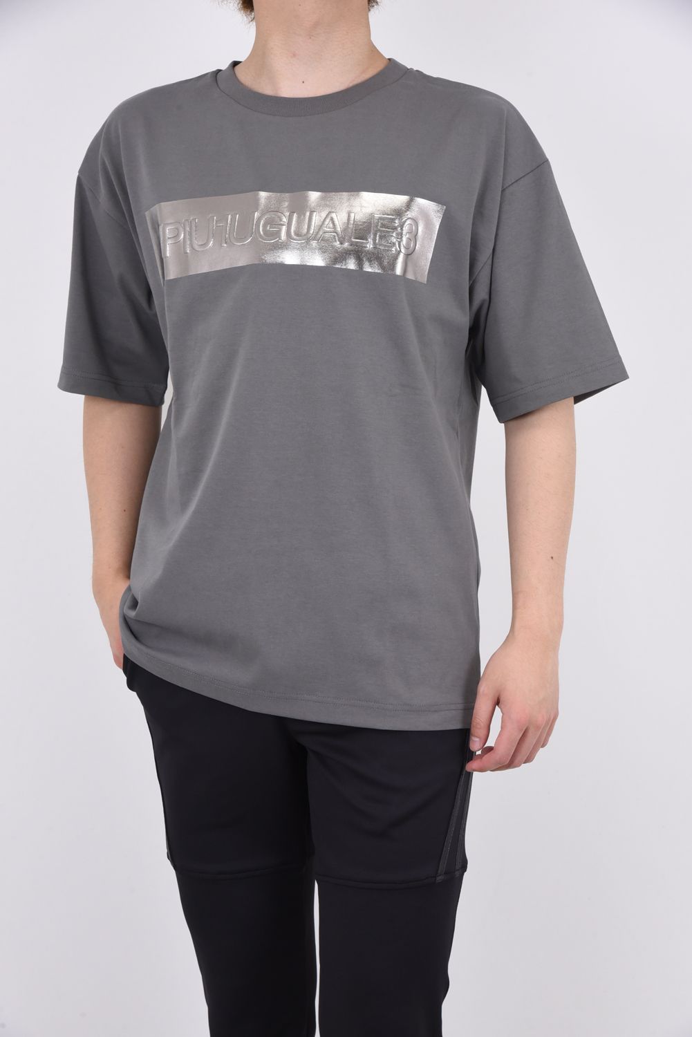 BOX LOGO T / エンボスロゴ クルーネック ビック Tシャツ グレー