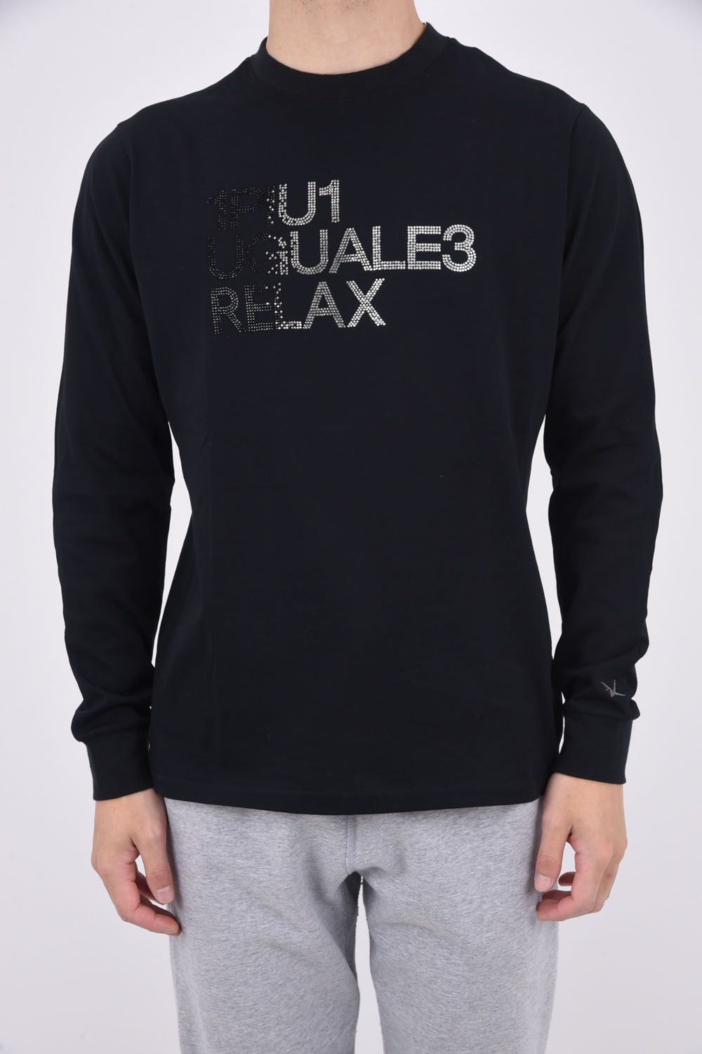 RHINESTONE LONG T-SHIRT / グラデーション ラインストーンロゴ ロングスリーブ クルーネックTシャツ ブラック