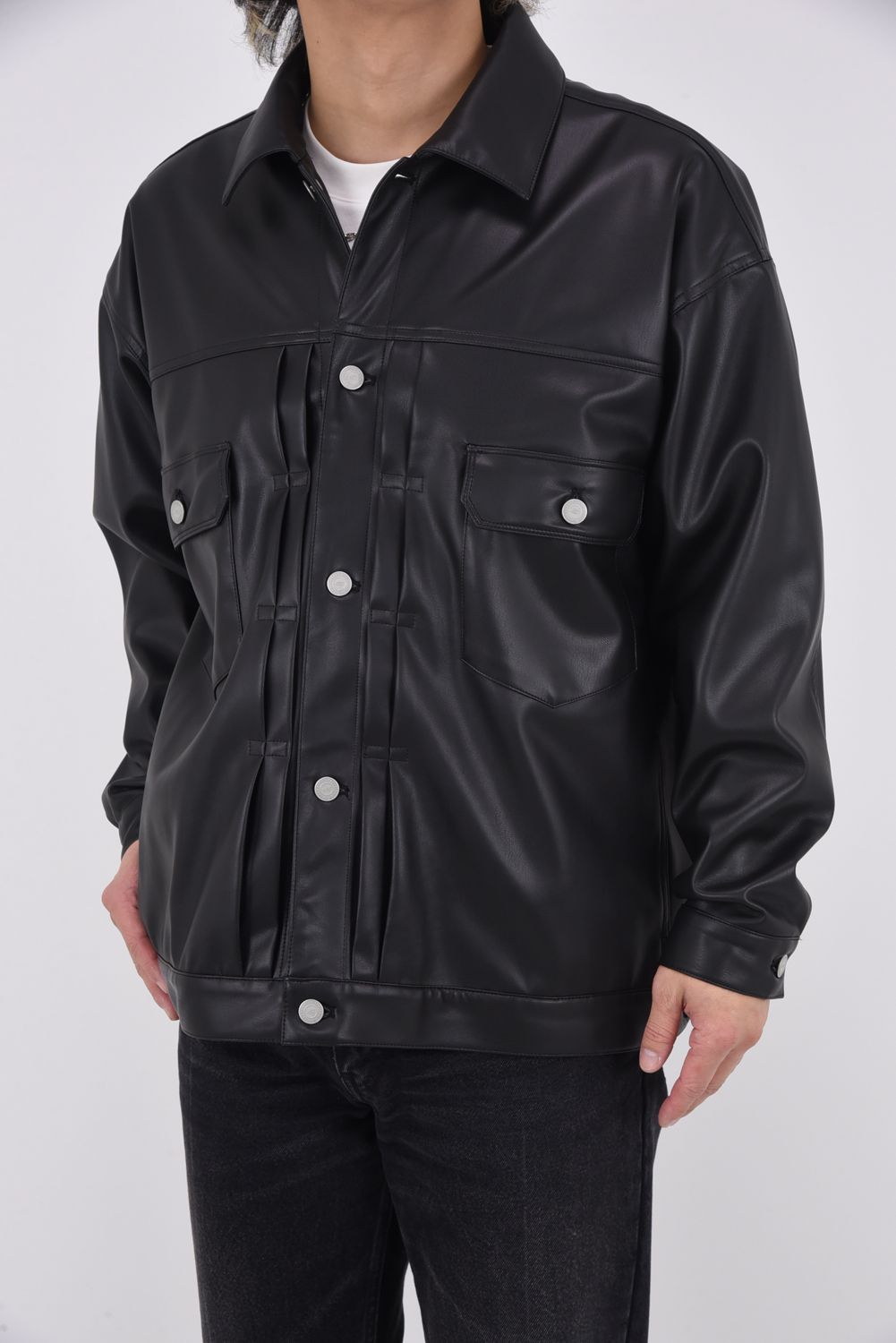 LEATHER OVER 2ND G / エコレザー オーバーサイズ Gジャン （ブラック）
