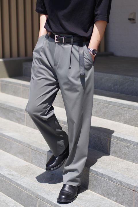 1OUT-PLEATS PANTS - STRETCH JERSEY / ポリエステルジャージー 1アウトプリーツ スラックス グレー