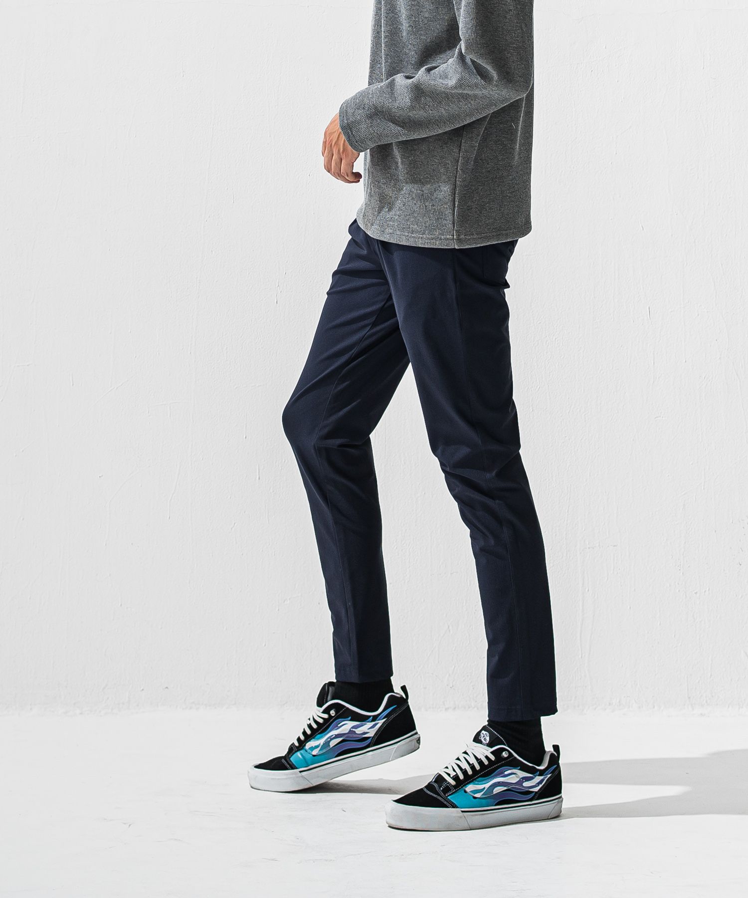 CHRIS EASY HEAT TUCK PANTS / 【定番商品】 ナイロンストレッチ 裏起毛 スラックスイージータックパンツ (ネイビー) (10月下旬入荷予定) ※オーダー締切:9月7日(月)17時