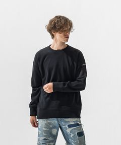 VELOURS FLEECE THERMAL  LOOSE TRAINER / 裏起毛 サーマル生地 ロングスリーブ トレーナー (ブラック) (10月下旬入荷予定) ※オーダー締切:9月7日(月)17時
