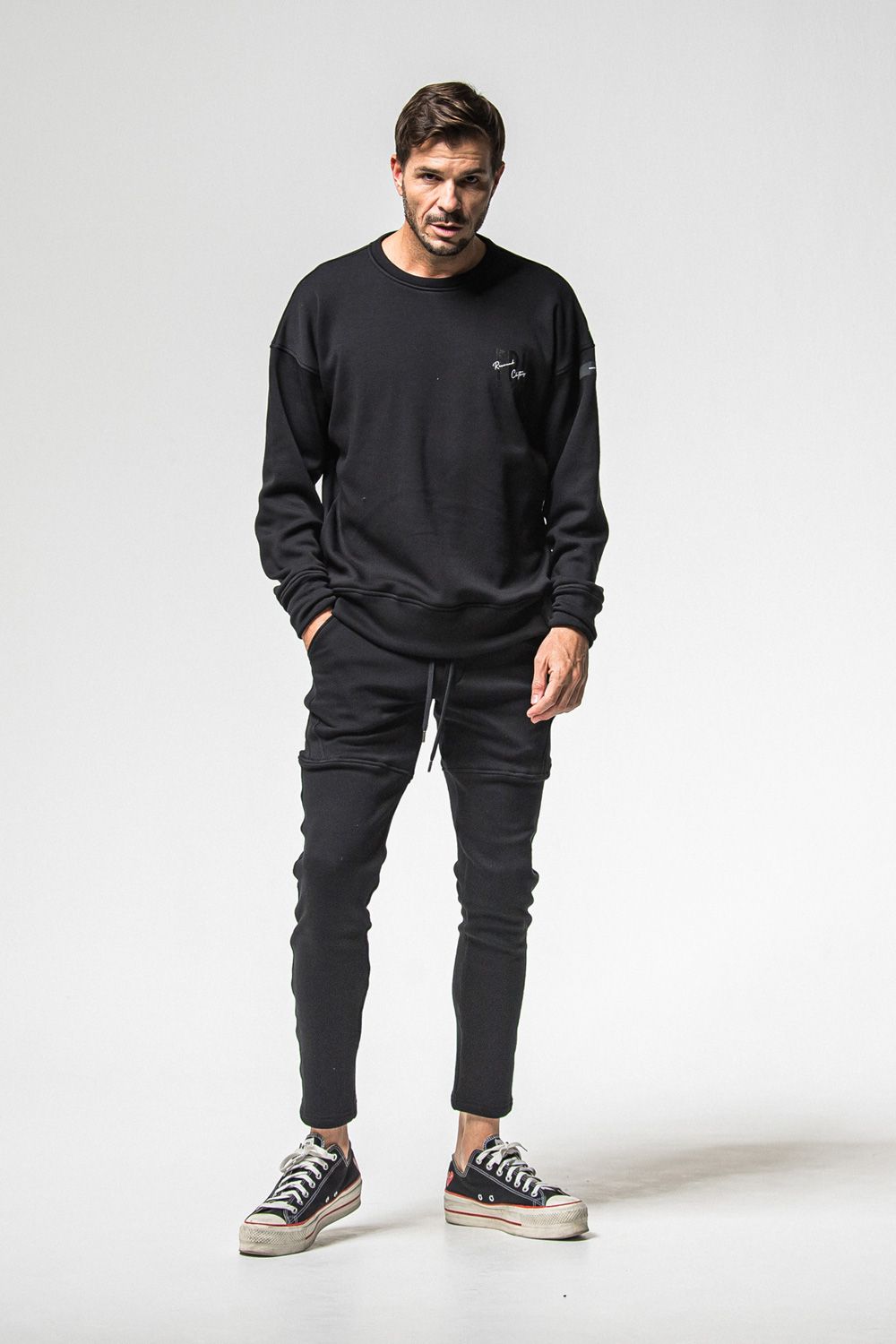 VELOURS FLEECE TYLER PANTS / ベロアフリースボア スキニータイト サイドライン イージーパンツ (ブラック) (11月中旬入荷予定) ※オーダー締切：9月1日(月)18:00
