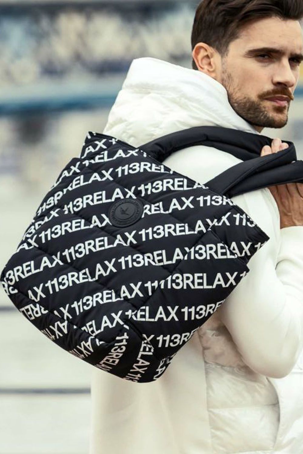 BATTING LOGO TOTE BAG / キルティング サークルロゴ トートバッグ ブラック / ホワイト