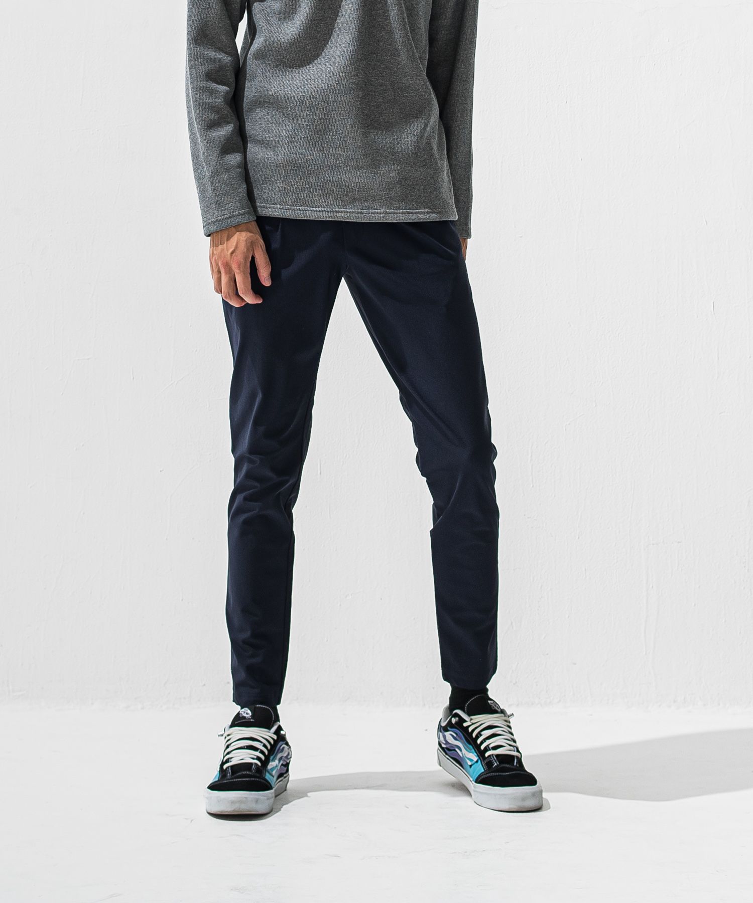 CHRIS EASY HEAT TUCK PANTS / 【定番商品】 ナイロンストレッチ 裏起毛 スラックスイージータックパンツ (ネイビー) (10月下旬入荷予定) ※オーダー締切:9月7日(月)17時