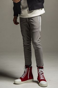 JOHNSON LINE HEAT PT / 【定番商品】 裏ボアフリース ハイブリットジャージー ラインパンツ グレー / ホワイト