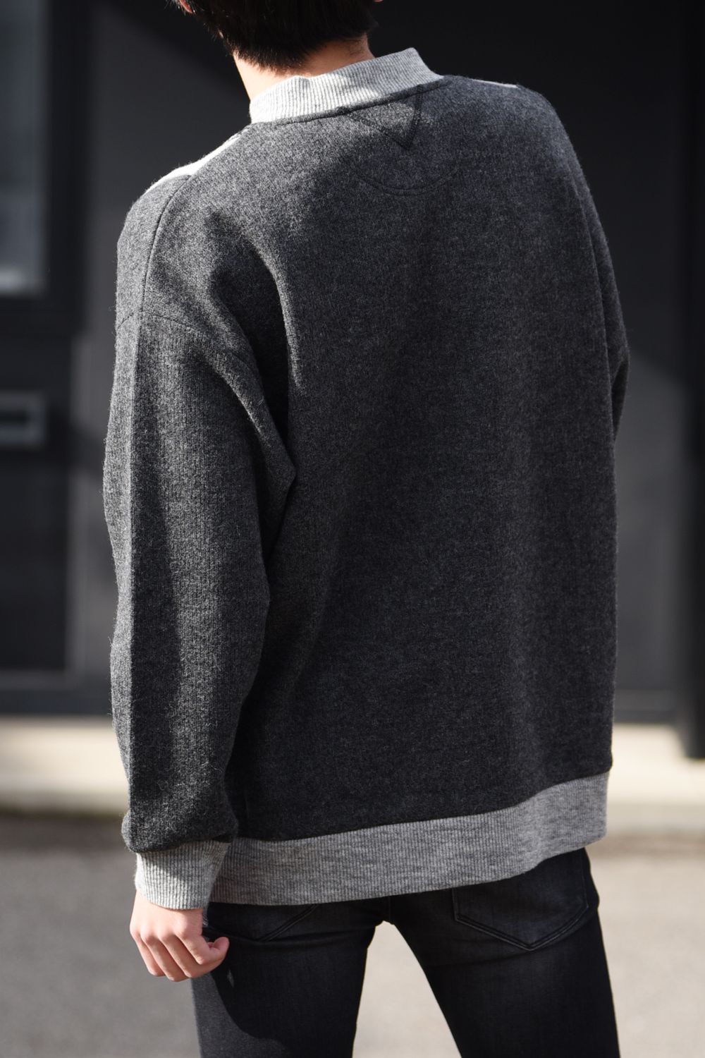 MOCK NECK CONTRASTED PULLOVER / グレンチェック モックネック ニット チャコール