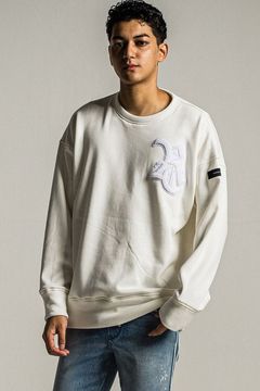 RC CHENILE VELOURS FLEECE DORP TRAINER / サガラ刺繍ワッペン 裏起毛 ルーズトレーナー ホワイト