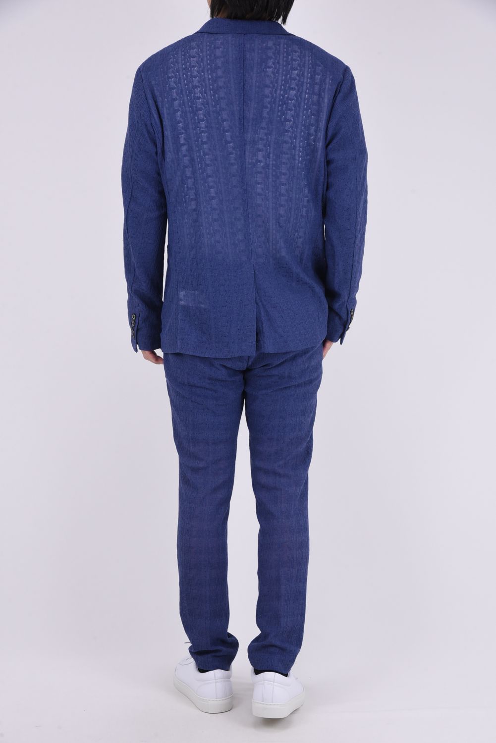 【26SS】【セットアップ】 LINEN TOUCH JACQUARD JACKET & SLACKS / リネンタッチ テーラードシングルジャケット&イージースラックス (ブルー)