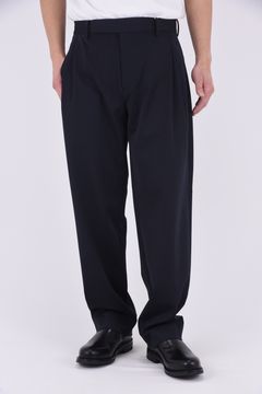 Stretch Jersey / 変形2アウトプリーツ ロングパンツ (ネイビー)