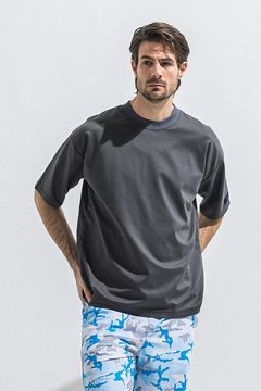 REV MESH OVER TEE / ナイロンメッシュ オーバーサイズ Tシャツ （チャコール） (6月中旬入荷予定) ※オーダー締切:2月15日(日)18時