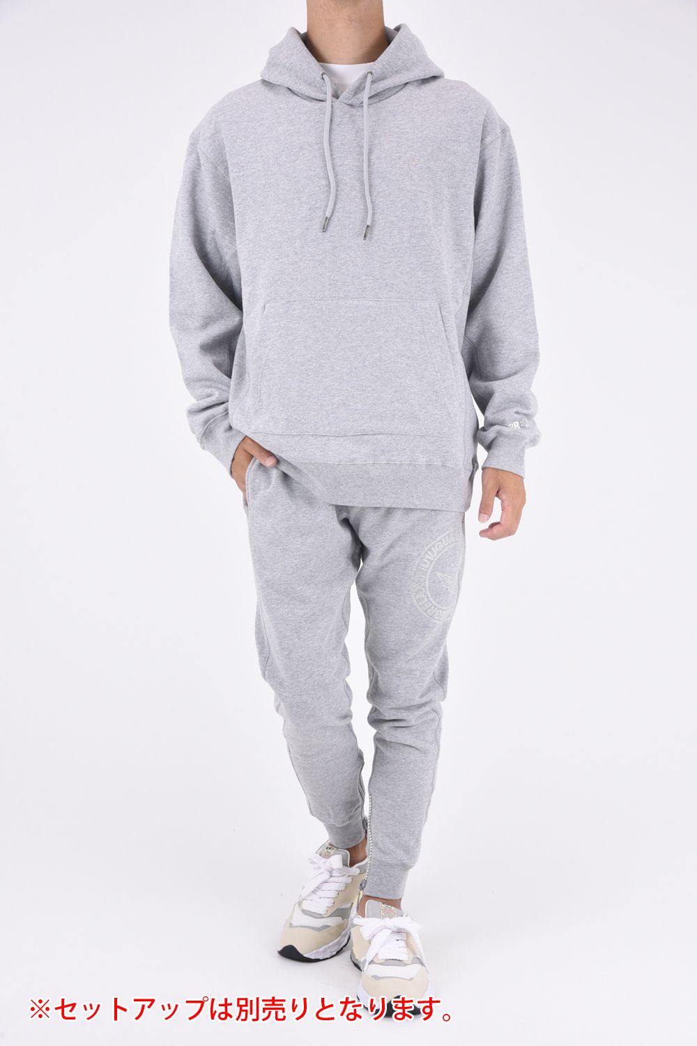 1PIU CIRCLE LOGO PULL HOODIE / 1PIUサークルロゴ ラインストーン プルオーバーフーディー トップグレー