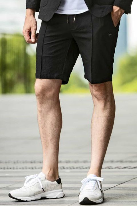 SEERSUCKER HALF SLACKS  / ロゴ刺繍 シアサッカー ハーフスラックス ブラック